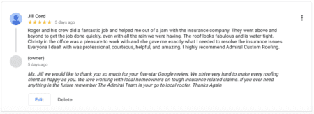 Local Review roofing Jill