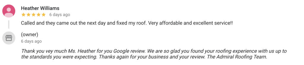 Client Review on Roof Work in TN By Admiral Custom Roofing